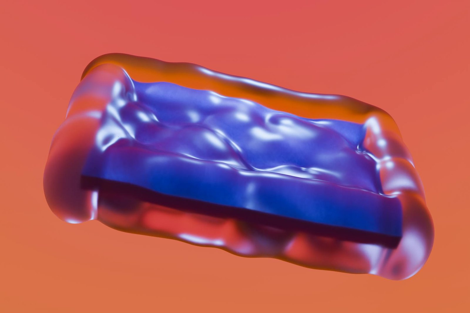 A vibrant 3D rendered abstract shape floating on a colorful background.